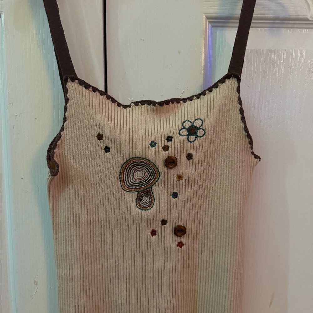 UNIF Cream and Brown Embroidered Tank Top